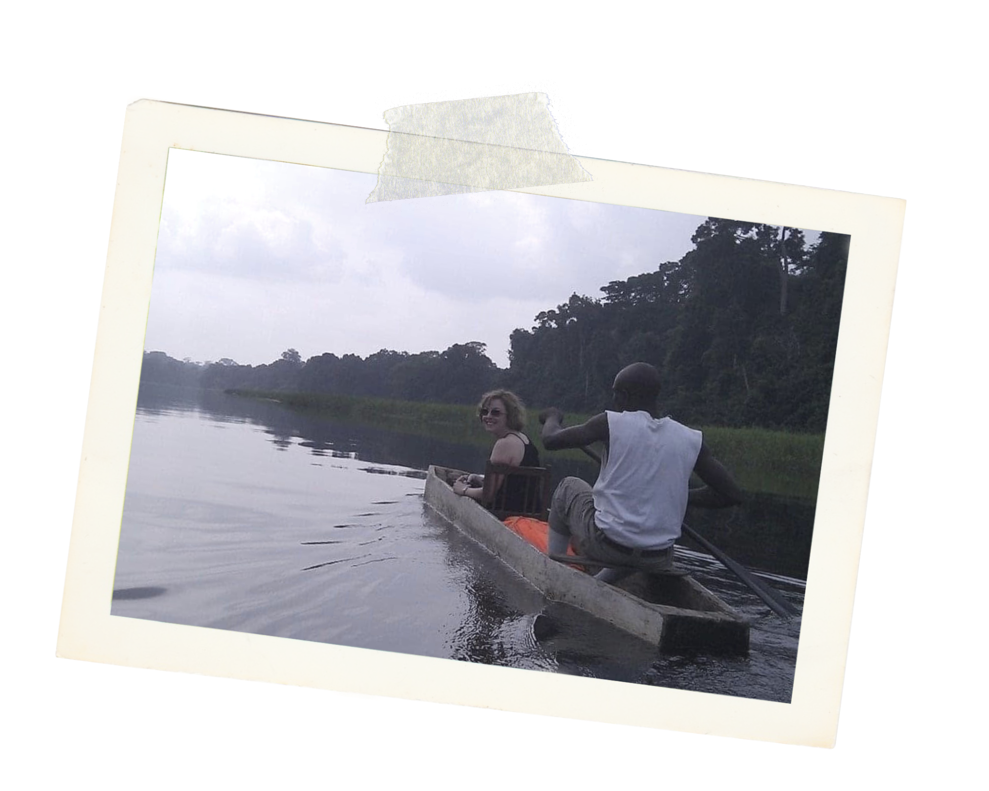 Julie in a canoe in Cameroon